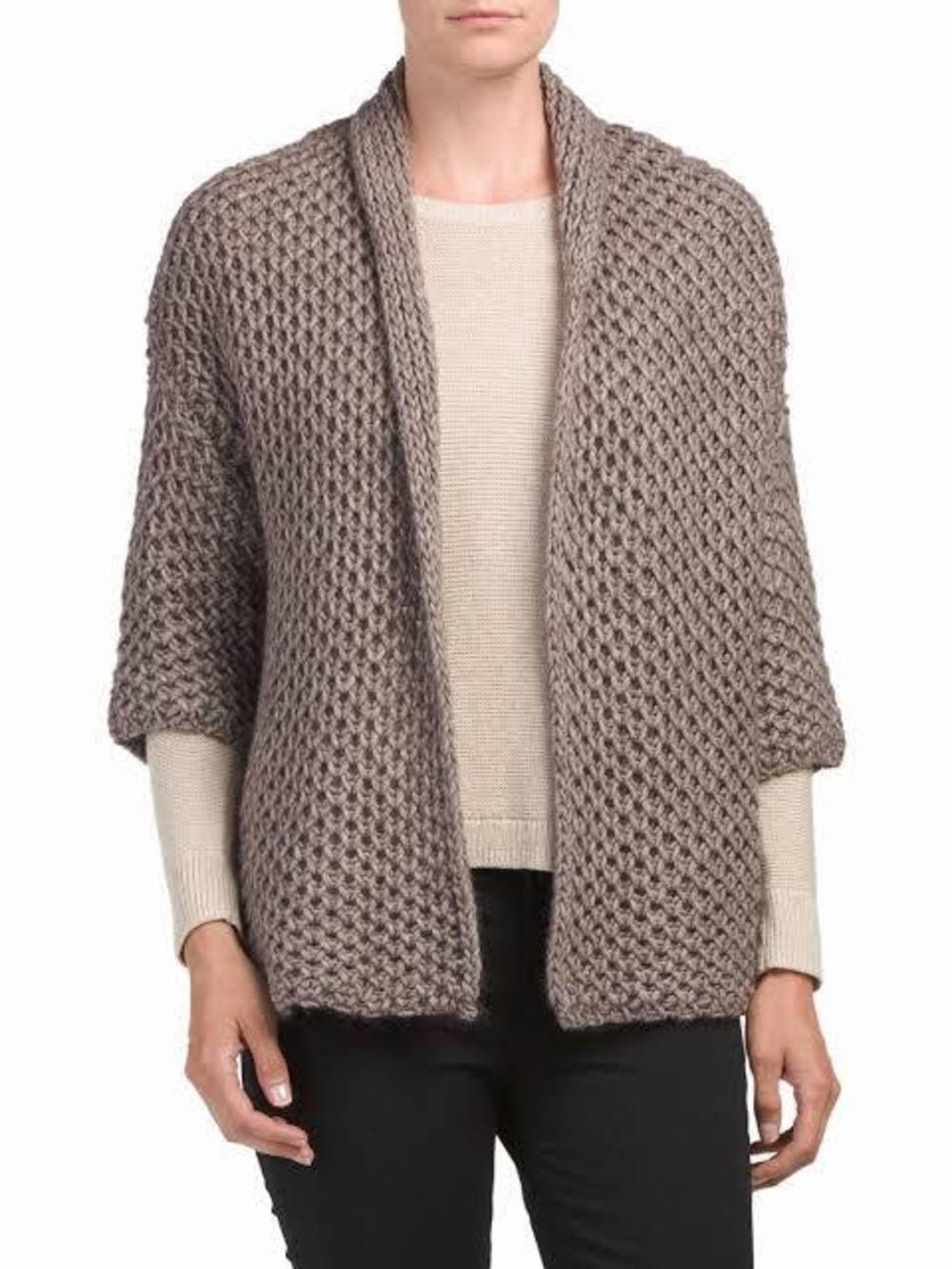 Elsa manda Open-Front Taupe Knit Women's Shrug